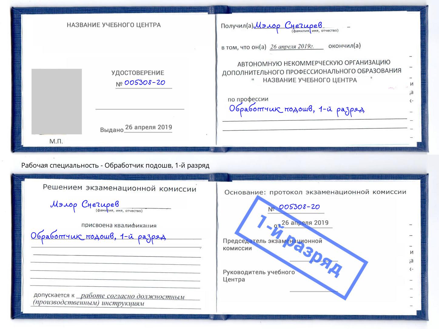 корочка 1-й разряд Обработчик подошв Курганинск