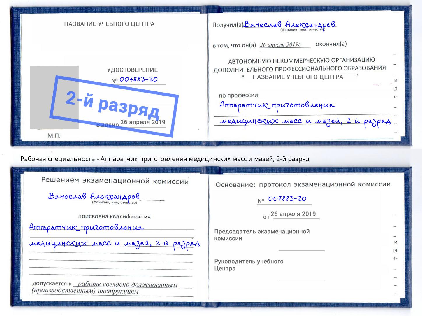 корочка 2-й разряд Аппаратчик приготовления медицинских масс и мазей Курганинск