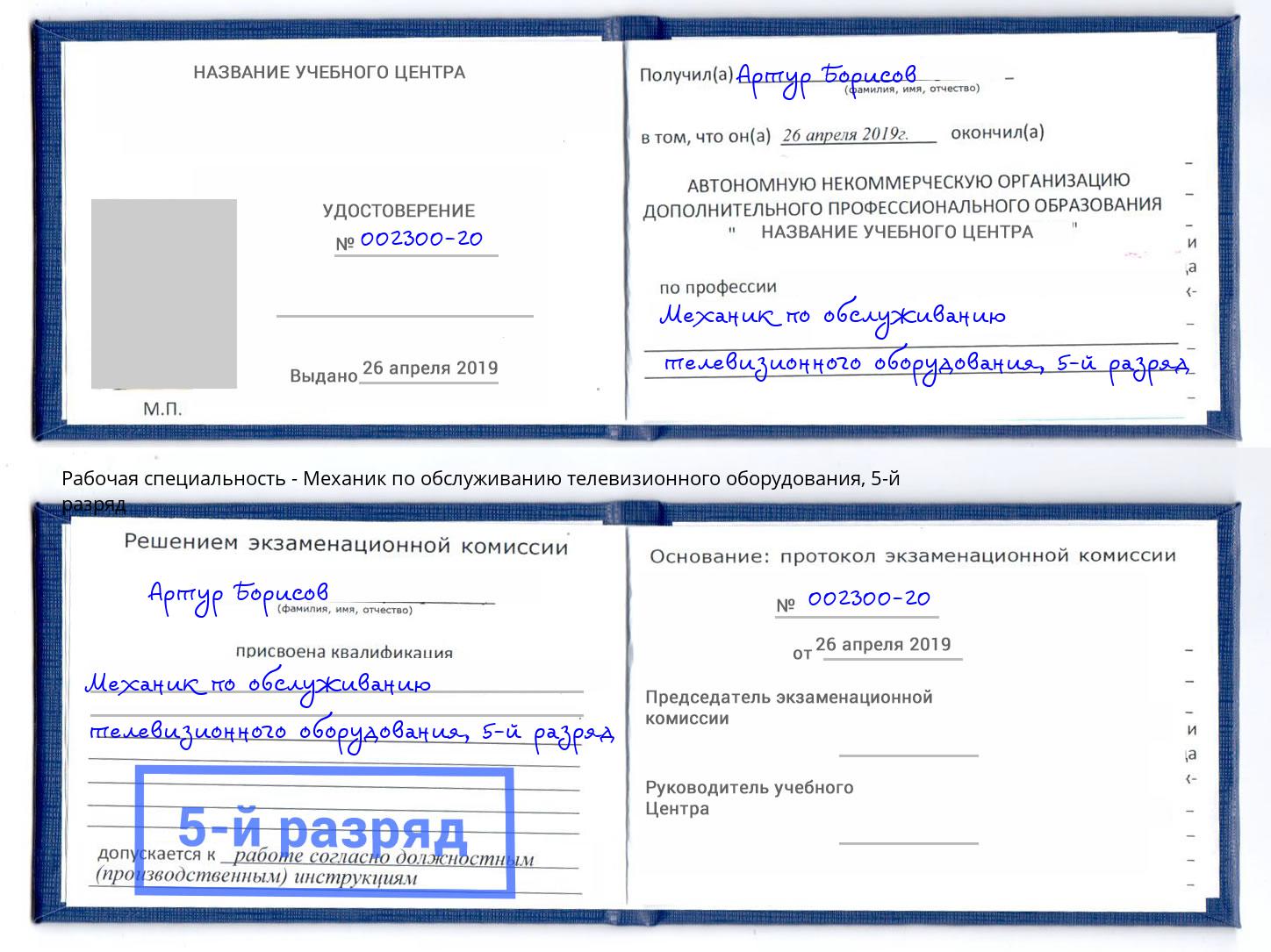 корочка 5-й разряд Механик по обслуживанию телевизионного оборудования Курганинск