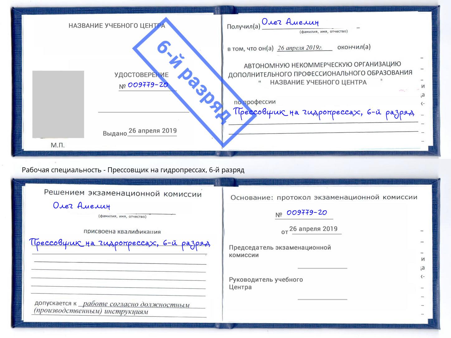 корочка 6-й разряд Прессовщик на гидропрессах Курганинск