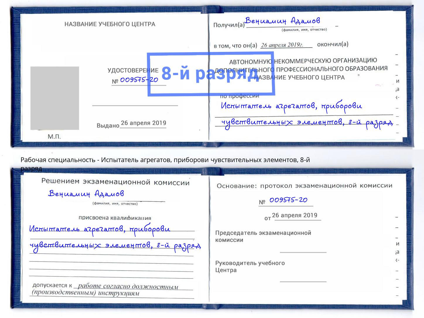 корочка 8-й разряд Испытатель агрегатов, приборови чувствительных элементов Курганинск